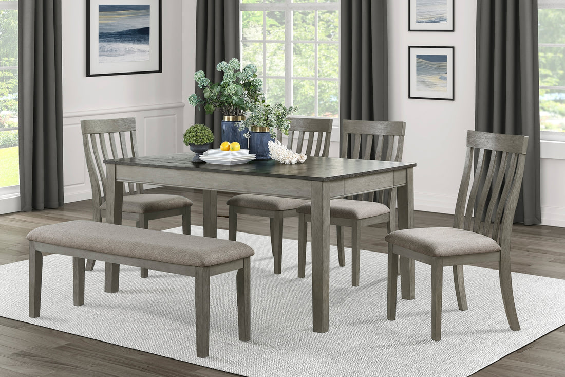 Country Casual Styling 6Pc Dining Set Dining Table With Drawers Bench Side Chairs Light Gray Finish Wooden Contemporary Furniture Wood Wood Gray Seats 6 Wood Dining Room 60 Inches Casual 4 Leg Rectangular Dining Table With Chair And Bench Solid Wood