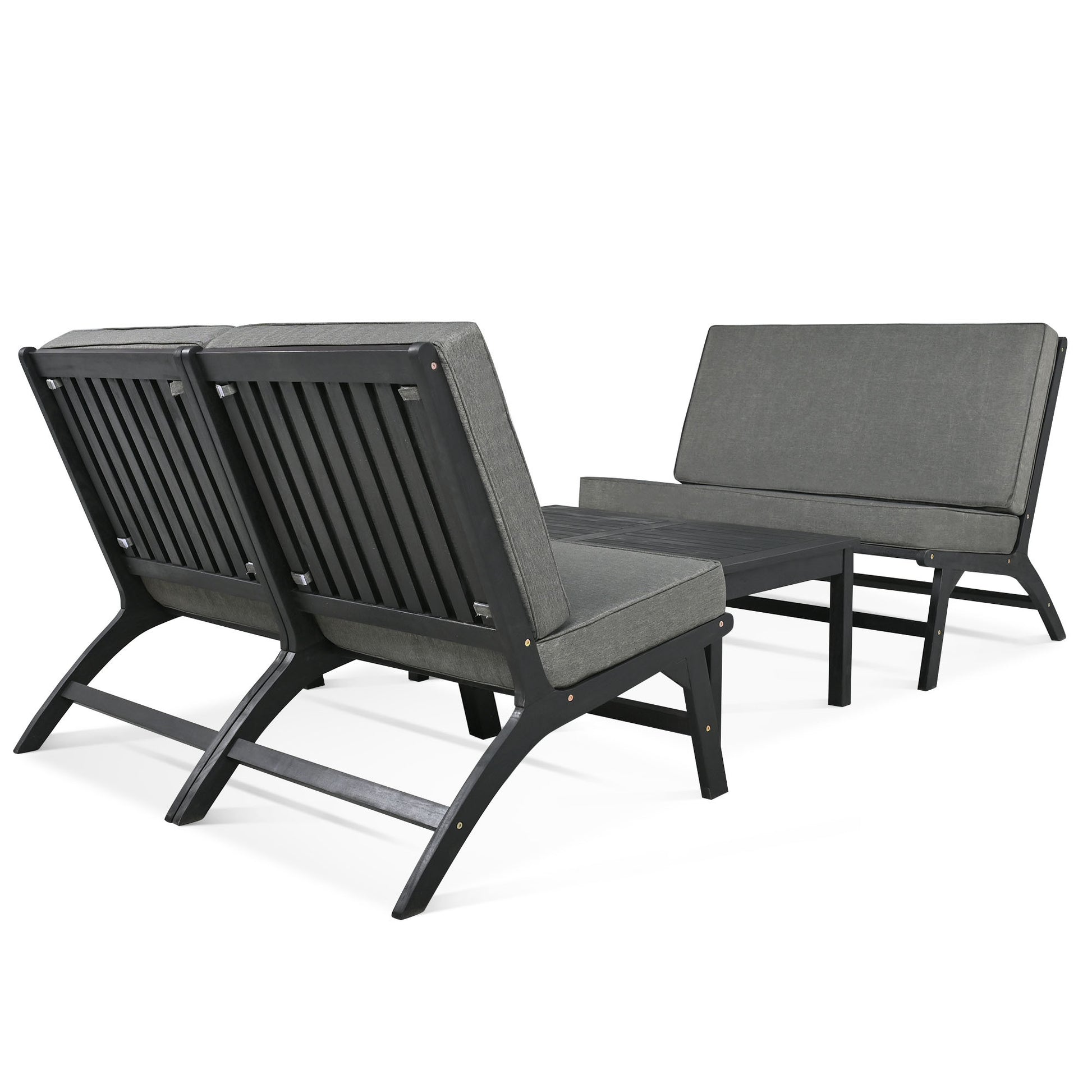 4 Piece V Shaped Seats Set, Acacia Solid Wood Outdoor Sofa, Garden Furniture, Outdoor Seating, Black And Gray Black Gray Acacia Wood