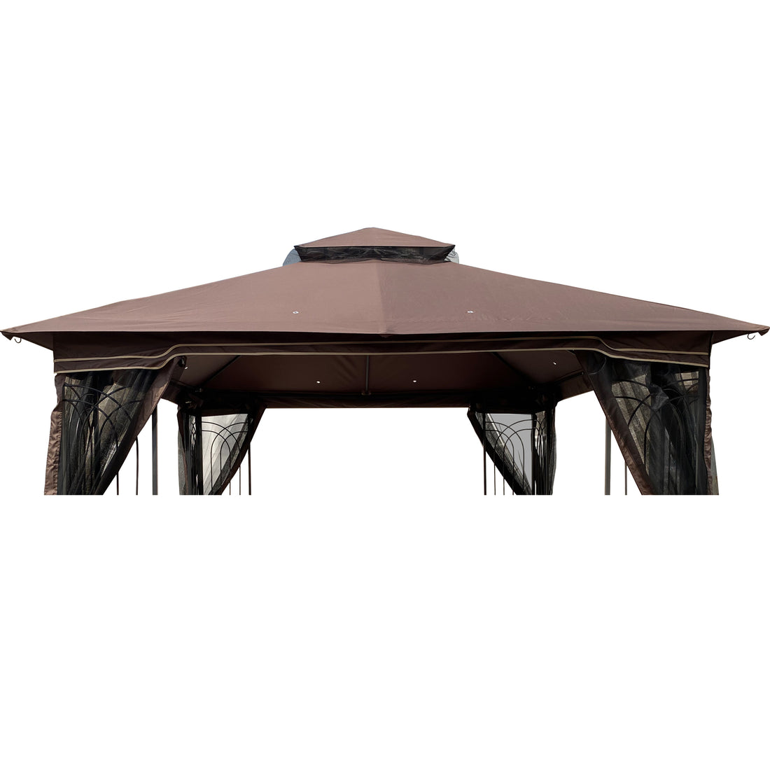 10X10 Ft Patio Double Roof Gazebo Replacement Canopy Top Fabric,Brown Brown Polyester