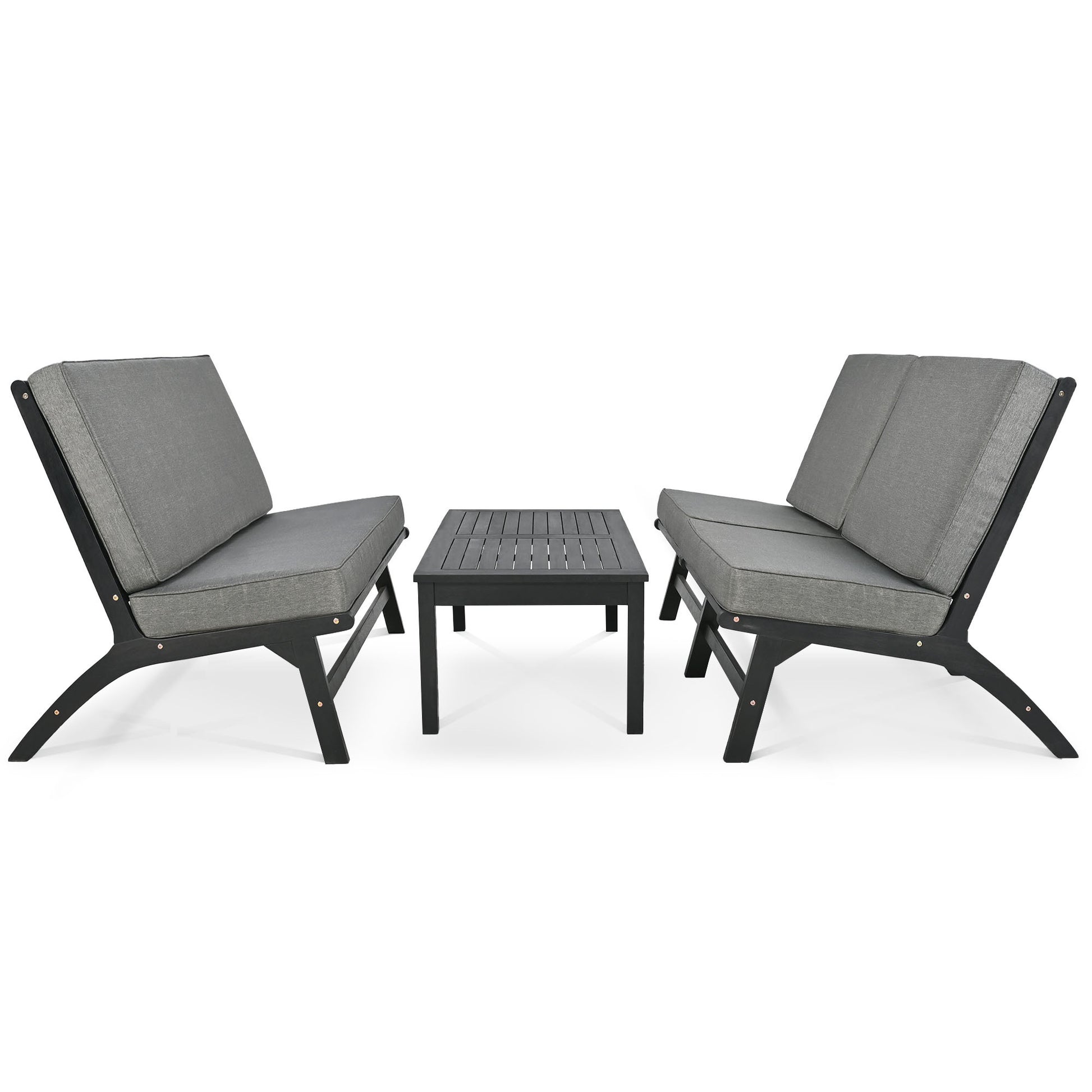 4 Piece V Shaped Seats Set, Acacia Solid Wood Outdoor Sofa, Garden Furniture, Outdoor Seating, Black And Gray Black Gray Acacia Wood