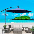 10 Ft Outdoor Patio Umbrella Solar Powered Led Lighted Sun Shade Market Waterproof 8 Ribs Umbrella With Crank And Cross Base For Garden Deck Backyard Pool Shade Outside Deck Swimming Pool Navy Blue