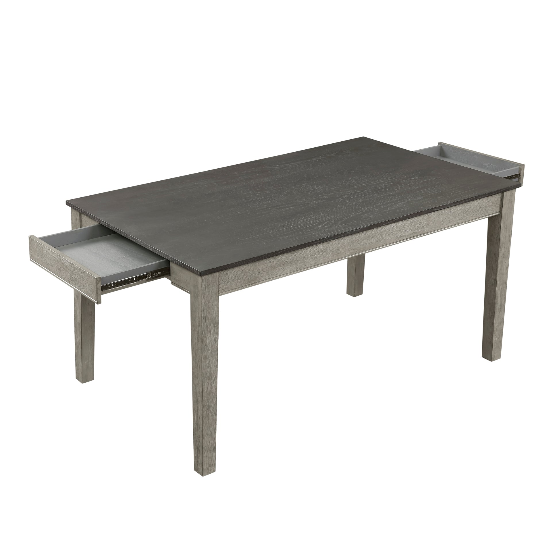 Country Casual Styling 6Pc Dining Set Dining Table With Drawers Bench Side Chairs Light Gray Finish Wooden Contemporary Furniture Wood Wood Gray Seats 6 Wood Dining Room 60 Inches Casual 4 Leg Rectangular Dining Table With Chair And Bench Solid Wood