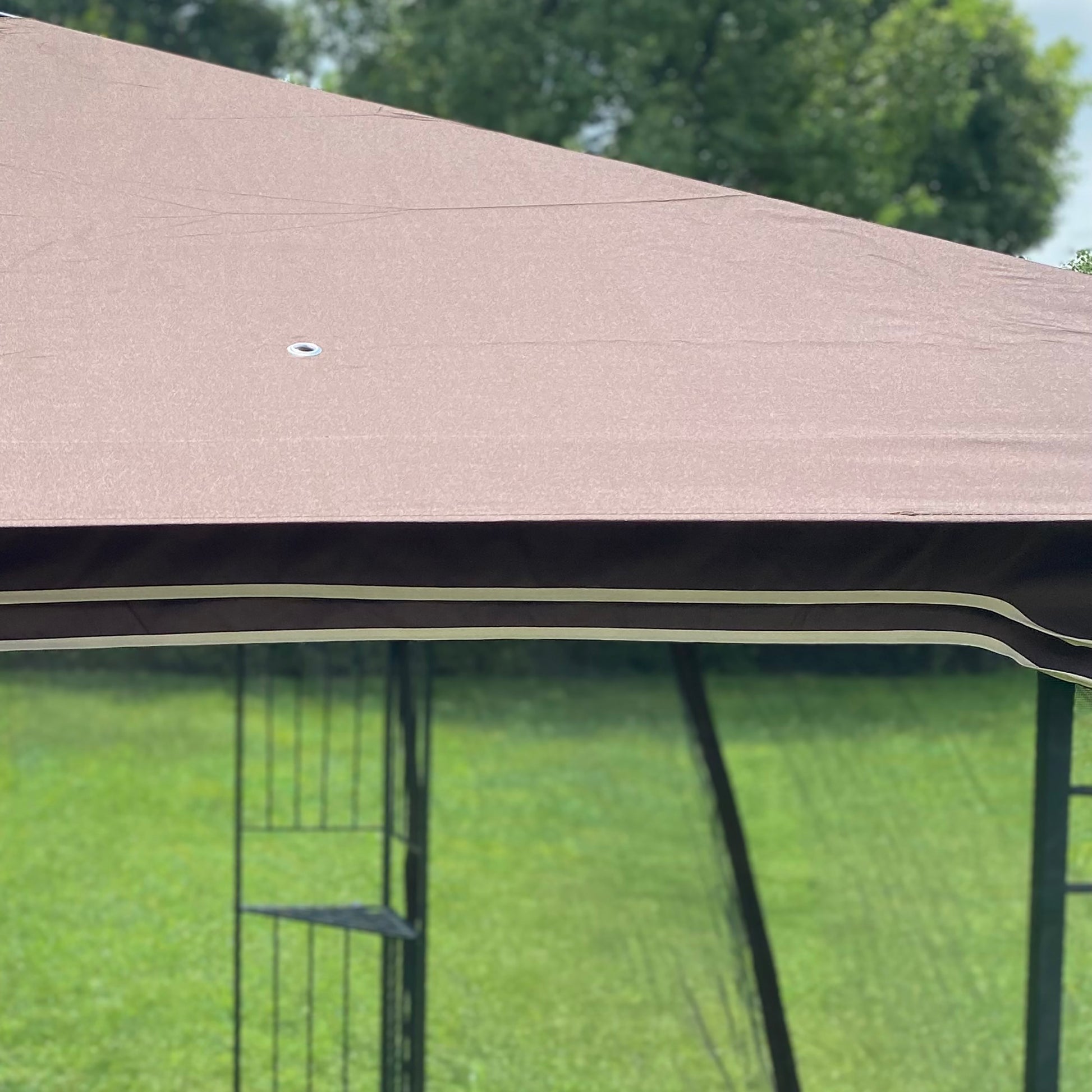 10X10 Ft Patio Double Roof Gazebo Replacement Canopy Top Fabric,Brown Brown Polyester