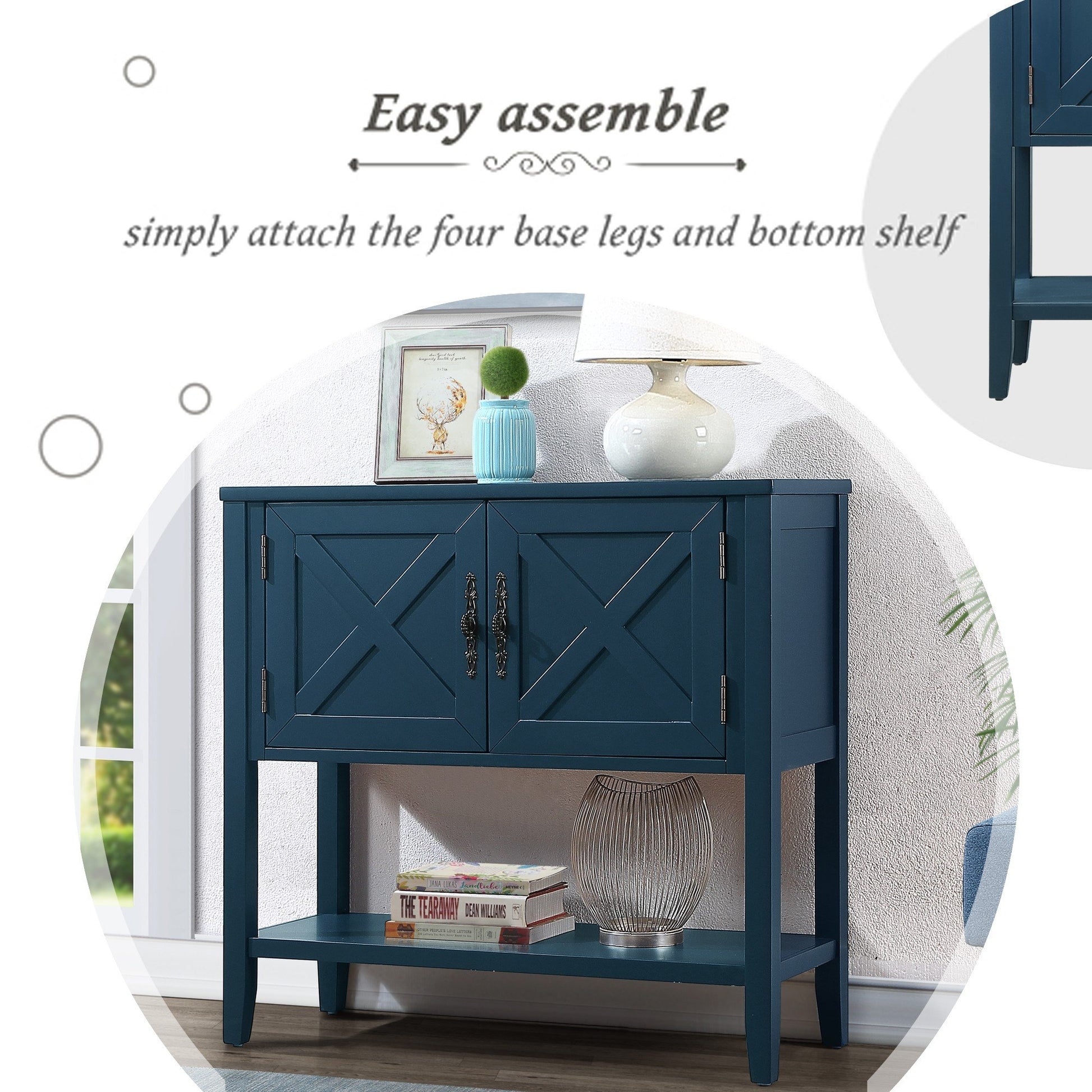 35'' Farmhouse Wood Buffet Sideboard Console Table With Bottom Shelf And 2 Door Cabinet, For Living Room, Entryway,Kitchen Dining Room Furniture Navy Blue Navy Blue Pine