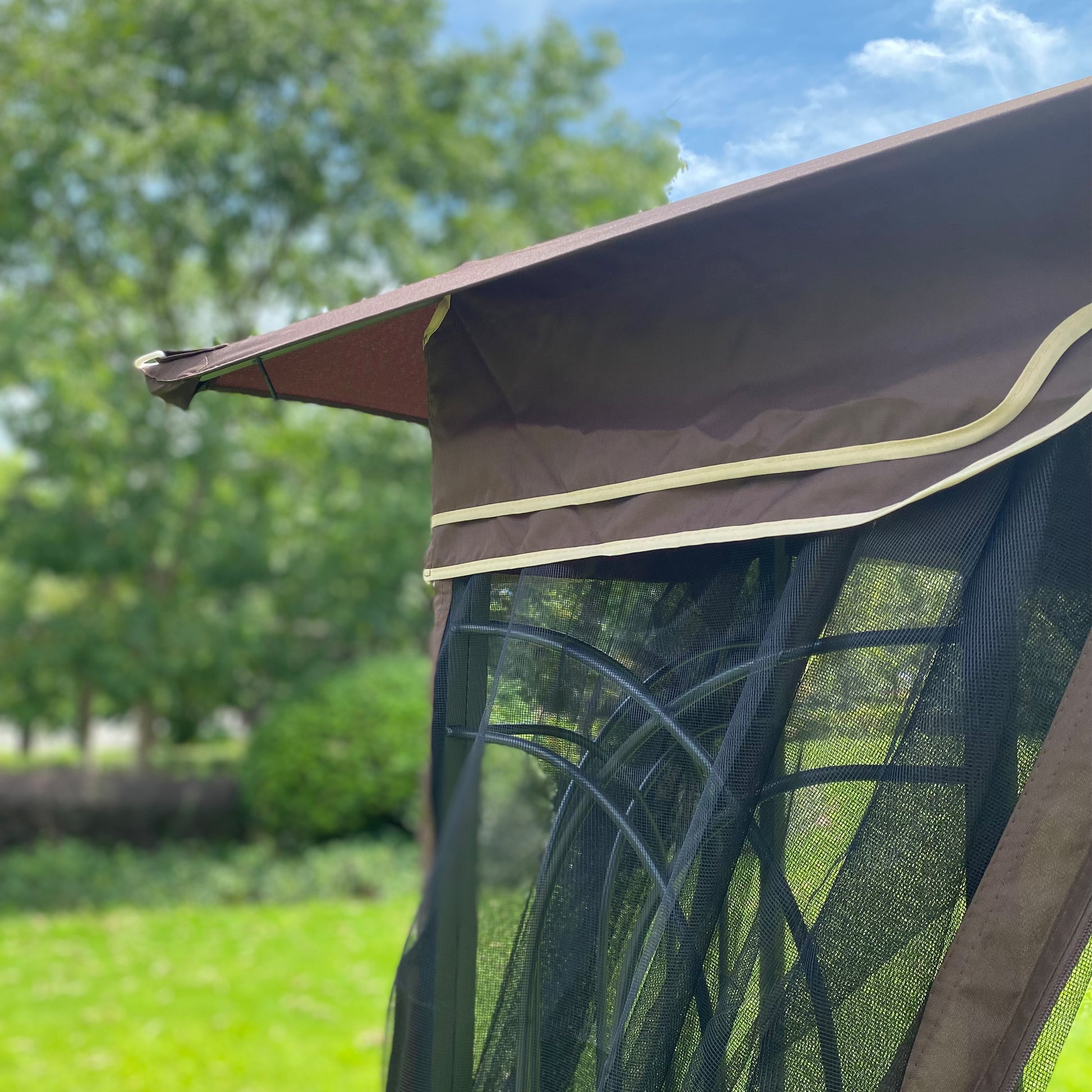 10X10 Ft Patio Double Roof Gazebo Replacement Canopy Top Fabric,Brown Brown Polyester