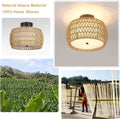 3 Light Woven Rattan Semi Flush Mount Ceiling Light Brown Rattan