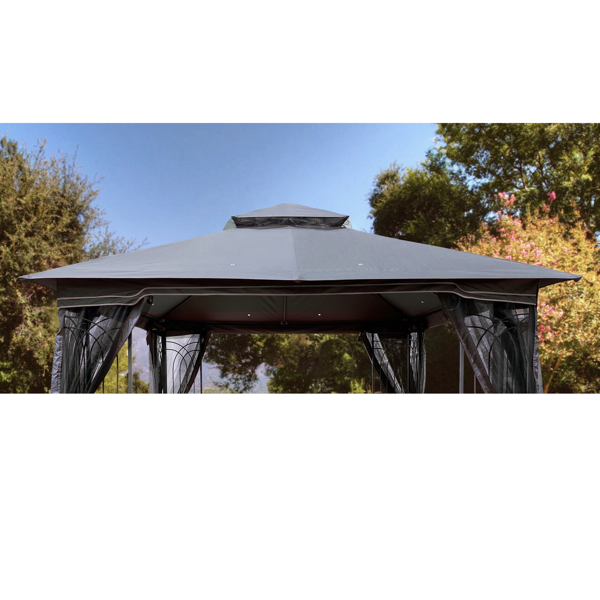 10X10 Ft Patio Double Roof Gazebo Replacement Canopy Top Fabric, Gray Gray Polyester