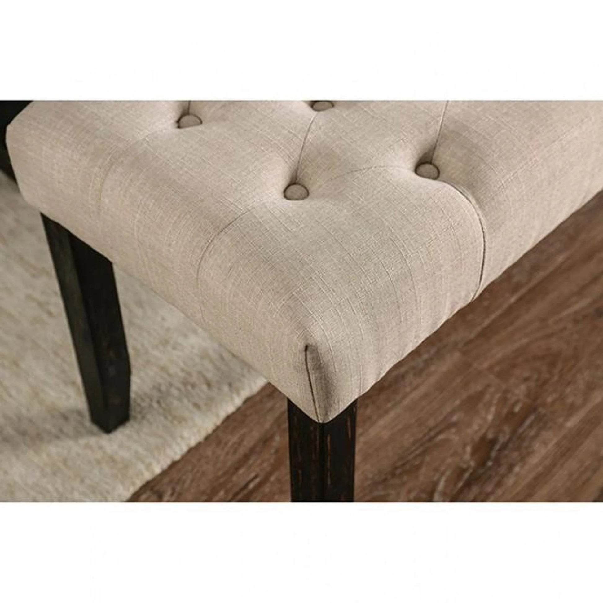 Classic Ivory 1Pc Bench Button Tufted Linen Like Fabric Solid Wood Chair Upholstered Seat Breakfast Rustic Dining Room Furniture Ivory Dining Room Contemporary,Rustic Solid Wood