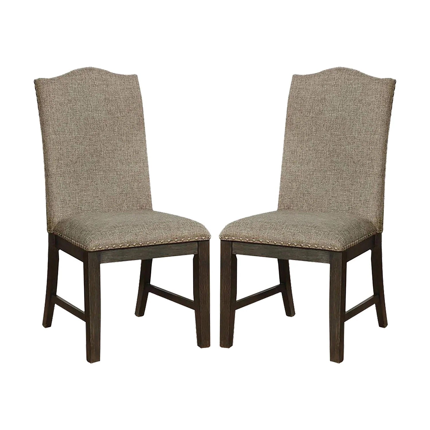 Transitional Set Of 2 Side Chairs Espresso Warm Gray Nail Heads Solid Wood Chair Fabric Upholstered Padded Seat Kitchen Rustic Dining Room Furniture Espresso Dining Room Contemporary,Modern Dining Chairs Rubberwood Solid Back Solid Wood