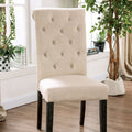 Classic Ivory Set Of 2 Side Chairs Button Tufted Linen Like Fabric Solid Wood Chair Upholstered Scroll Back Kitchen Rustic Dining Room Furniture Ivory Dining Room Contemporary Side Chair Tufted Back Solid Wood