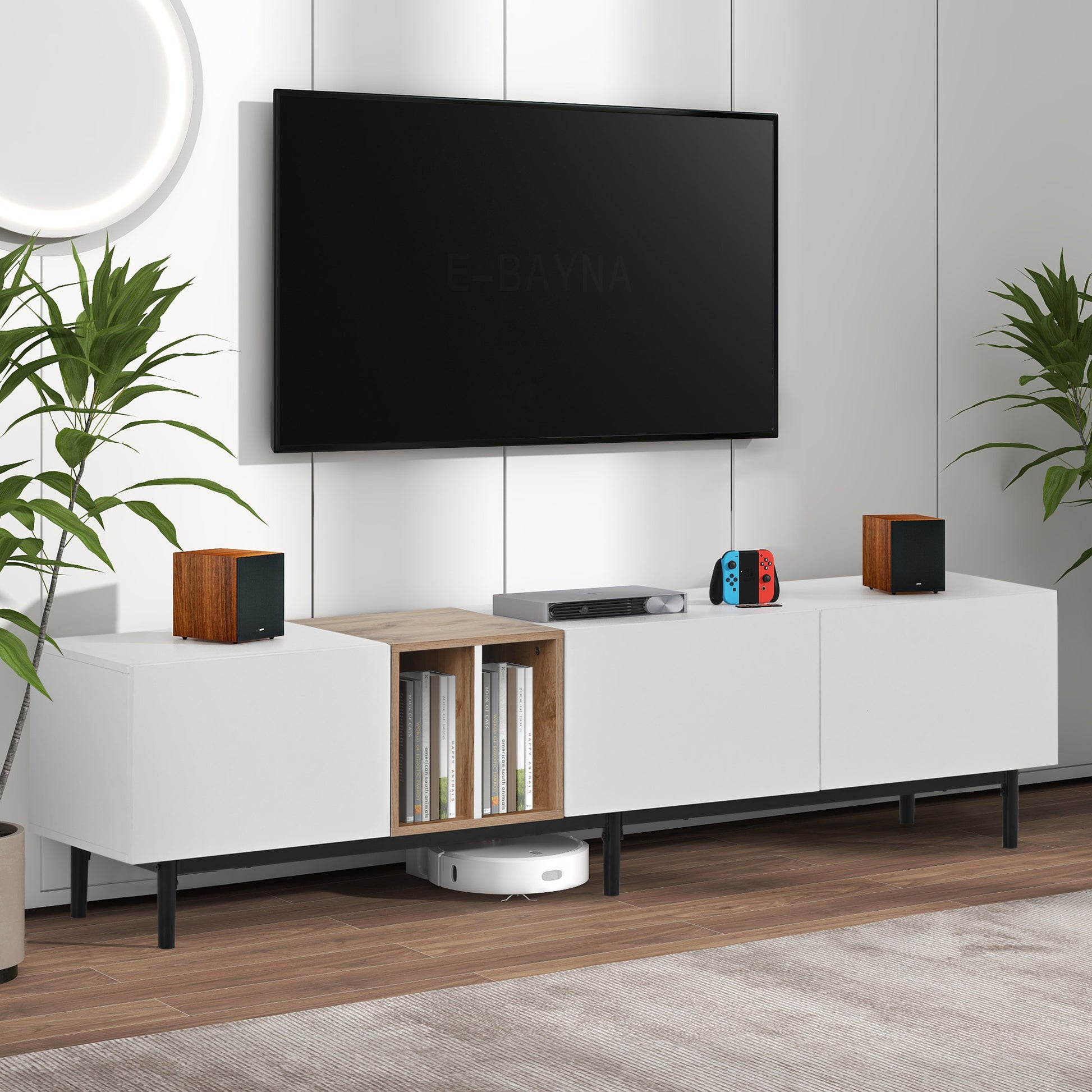 Modern Tv Stand For 80'' Tv With 3 Doors, Media Console Table, Entertainment Center With Large Storage Cabinet For Living Room, Bedroom White Mdf