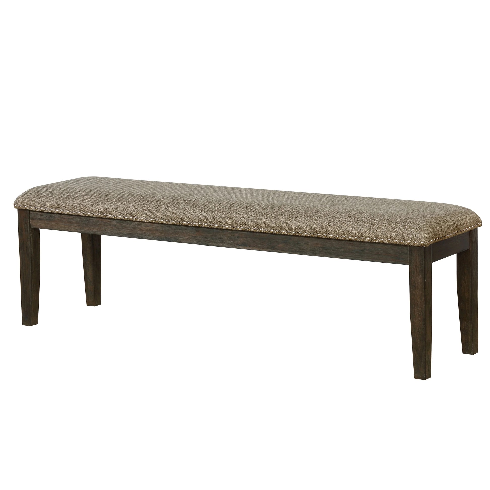 Transitional 1Pc Bench Only Espresso Warm Gray Nail Heads Solid Wood Fabric Upholstered Padded Seat Kitchen Rustic Dining Room Furniture Warm Grey Dining Room Contemporary,Modern Solid Wood