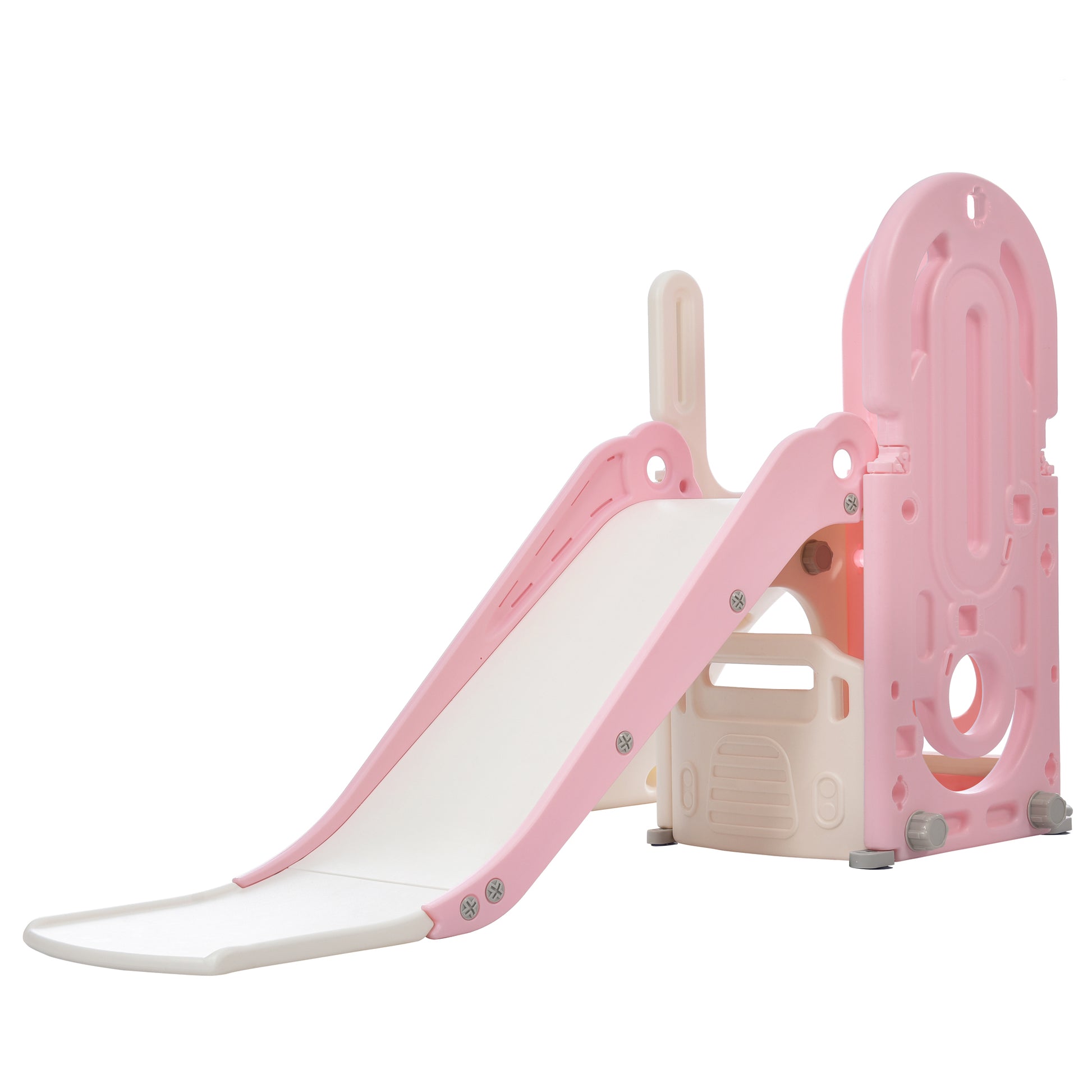 Toddler Climber And Slide Set 4 In 1, Kids Playground Climber Freestanding Slide Playset With Basketball Hoop Play Combination For Babies Indoor & Outdoor Pink Hdpe