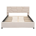 Queen Size Upholstered Platform Bed With Brick Pattern Headboard And 4 Drawers, Linen Fabric, Beige Beige Upholstered