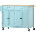 Kitchen Island Cart With 4 Door Cabinet And Two Drawers And 2 Locking Wheels Solid Wood Top, Adjustable Shelves, Spice & Towel Rack Mint Green Green Mdf