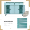 Kitchen Island Cart With 4 Door Cabinet And Two Drawers And 2 Locking Wheels Solid Wood Top, Adjustable Shelves, Spice & Towel Rack Mint Green Green Mdf