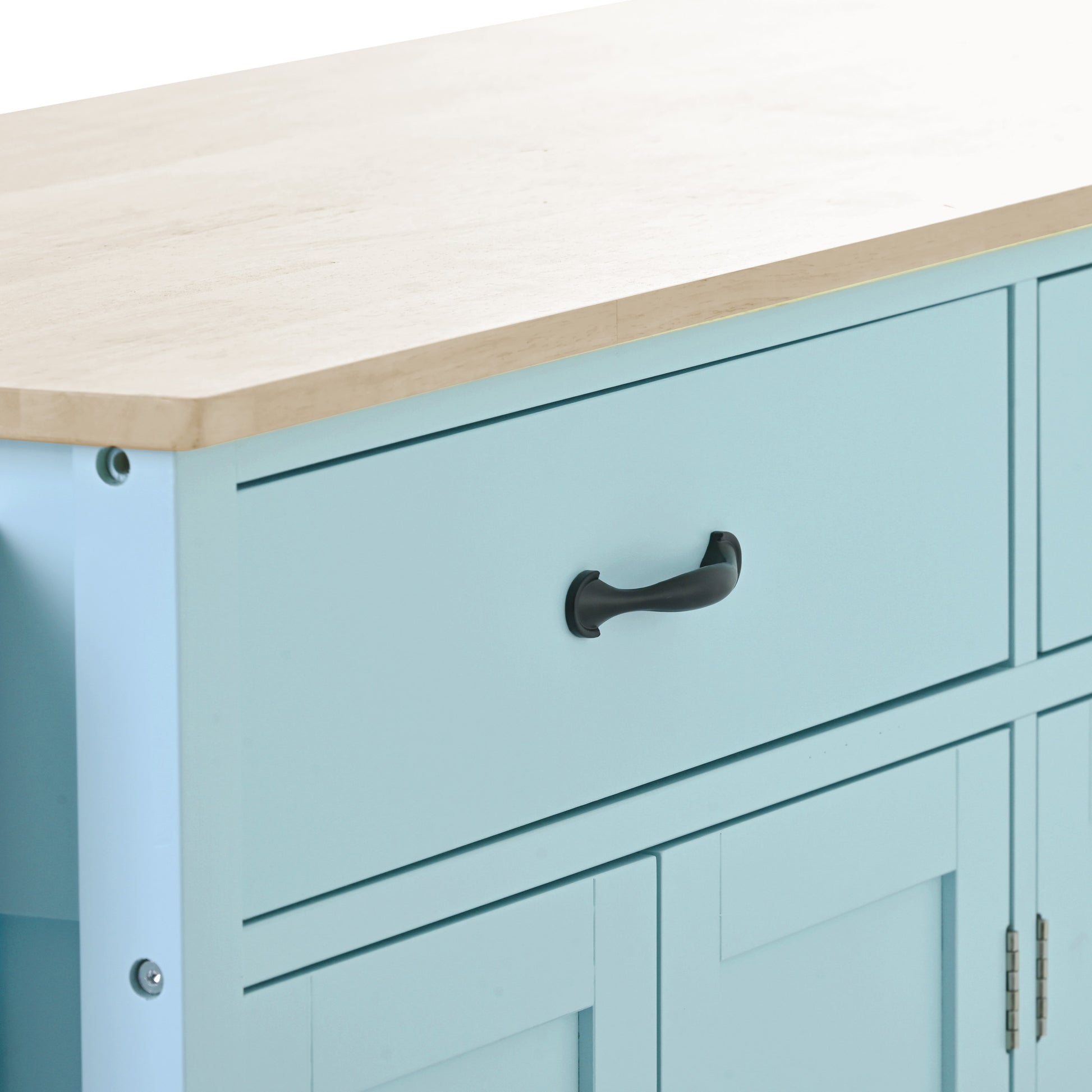 Kitchen Island Cart With 4 Door Cabinet And Two Drawers And 2 Locking Wheels Solid Wood Top, Adjustable Shelves, Spice & Towel Rack Mint Green Green Mdf