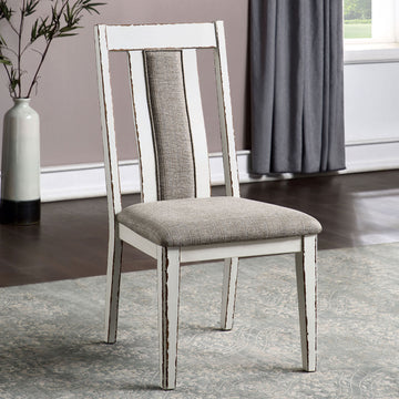 Classic Weathered White Warm Gray Set Of 2 Side Chairs Fabric Unique Back Solid Wood Chair Upholstered Seat Kitchen Rustic Dining Room Furniture Warm Grey Dining Room Modern,Rustic,Transitional Dining Chairs Rubberwood Solid Wood