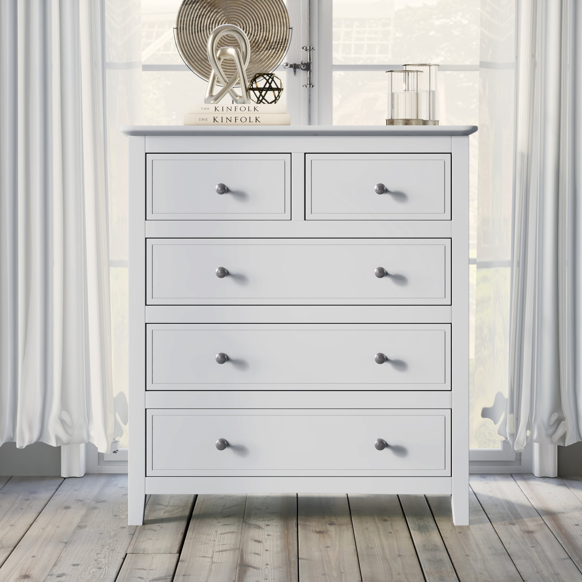 5 Drawers Solid Wood Chest In White Old Sku:Wf283150Aak White Solid Wood