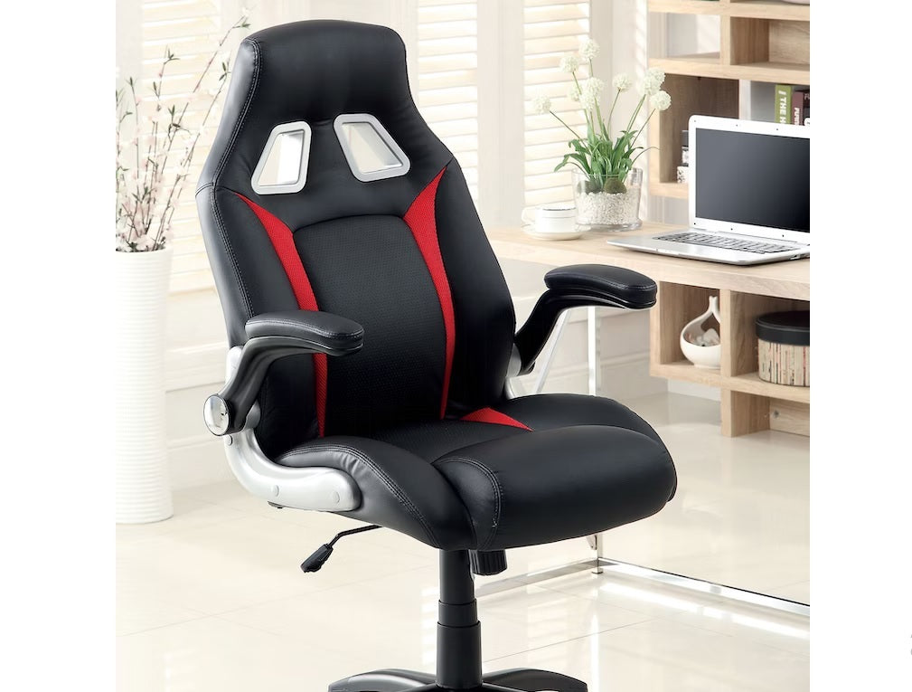 Stylish Office Chair Upholstered 1Pc Comfort Adjustable Chair Relax Gaming Office Chair Work Black And Red Color Padded Armrests Black Office Contemporary,Modern Office Chairs Adjustable Height Metal