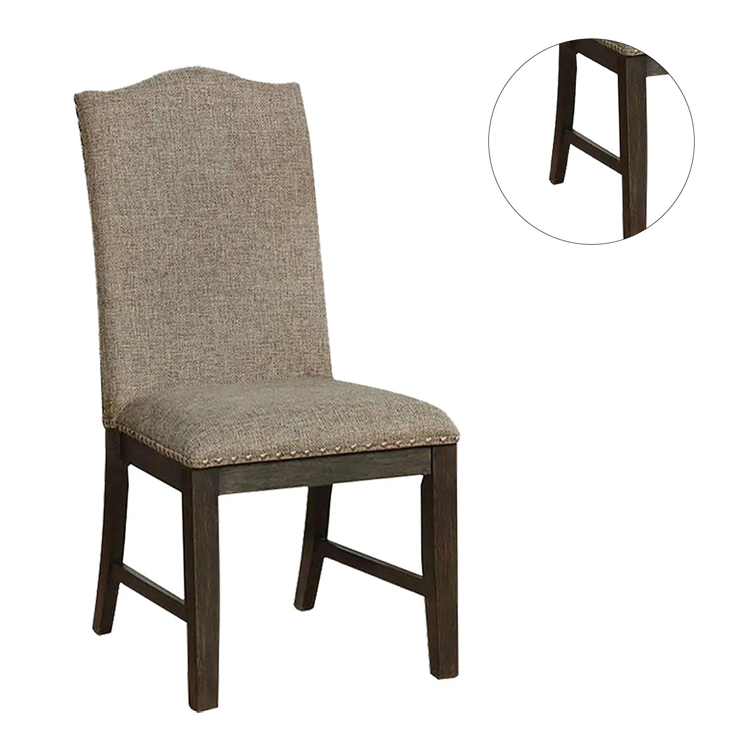 Transitional Set Of 2 Side Chairs Espresso Warm Gray Nail Heads Solid Wood Chair Fabric Upholstered Padded Seat Kitchen Rustic Dining Room Furniture Espresso Dining Room Contemporary,Modern Dining Chairs Rubberwood Solid Back Solid Wood