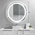 24 Inch Led Round Bathroom Mirror Transparent Glass