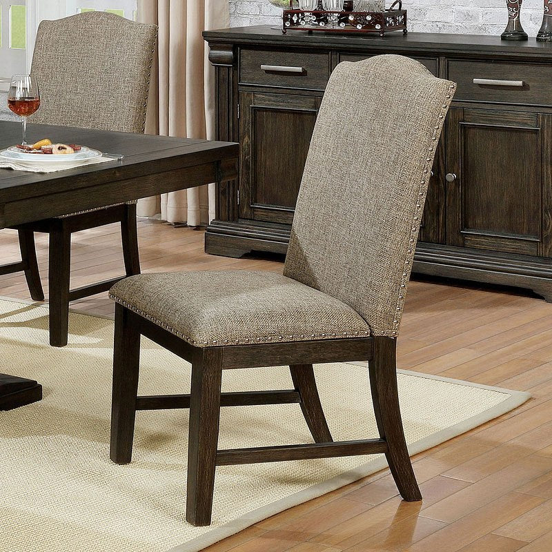 Transitional Set Of 2 Side Chairs Espresso Warm Gray Nail Heads Solid Wood Chair Fabric Upholstered Padded Seat Kitchen Rustic Dining Room Furniture Espresso Dining Room Contemporary,Modern Dining Chairs Rubberwood Solid Back Solid Wood