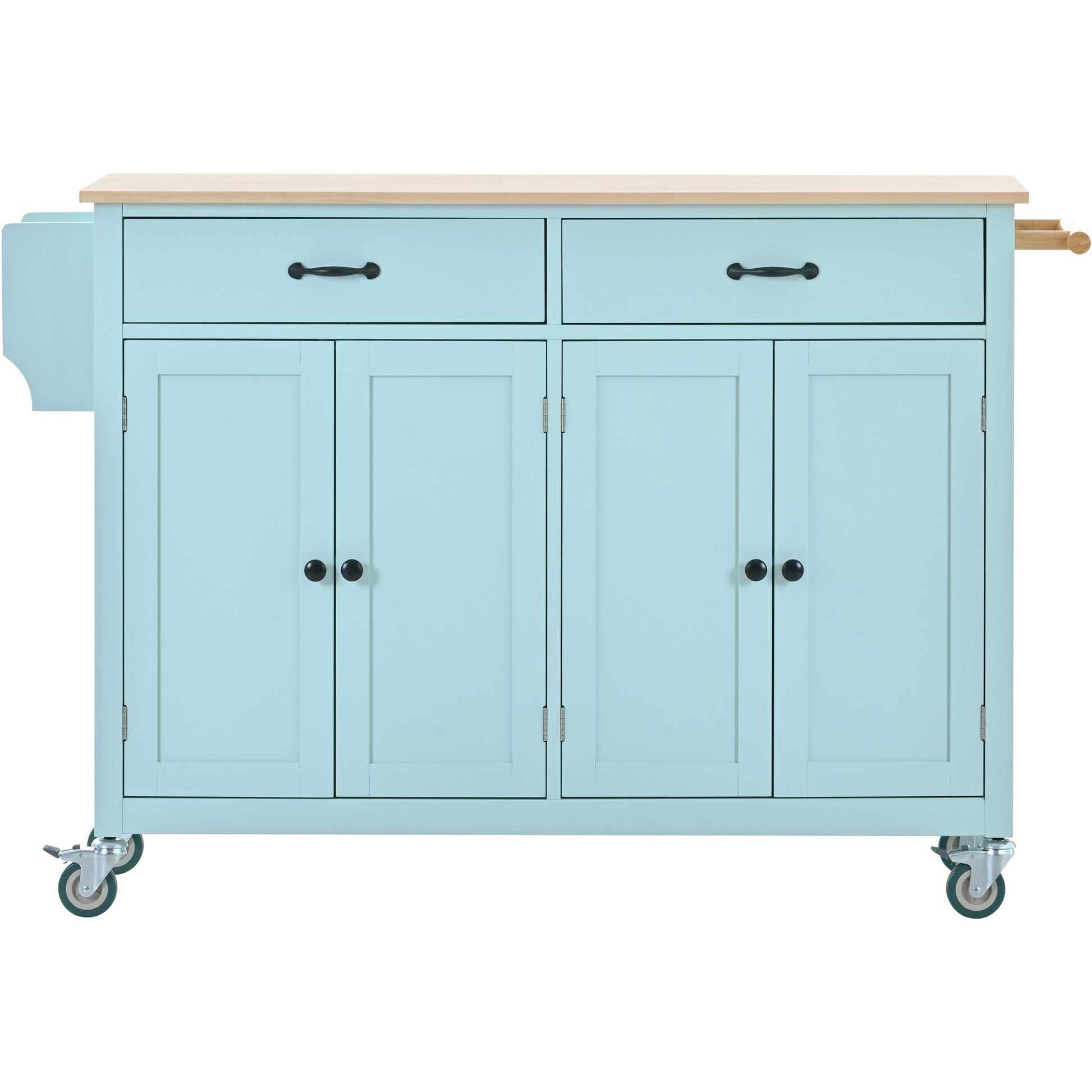 Kitchen Island Cart With 4 Door Cabinet And Two Drawers And 2 Locking Wheels Solid Wood Top, Adjustable Shelves, Spice & Towel Rack Mint Green Green Mdf