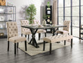 Classic Ivory 1Pc Bench Button Tufted Linen Like Fabric Solid Wood Chair Upholstered Seat Breakfast Rustic Dining Room Furniture Ivory Dining Room Contemporary,Rustic Solid Wood