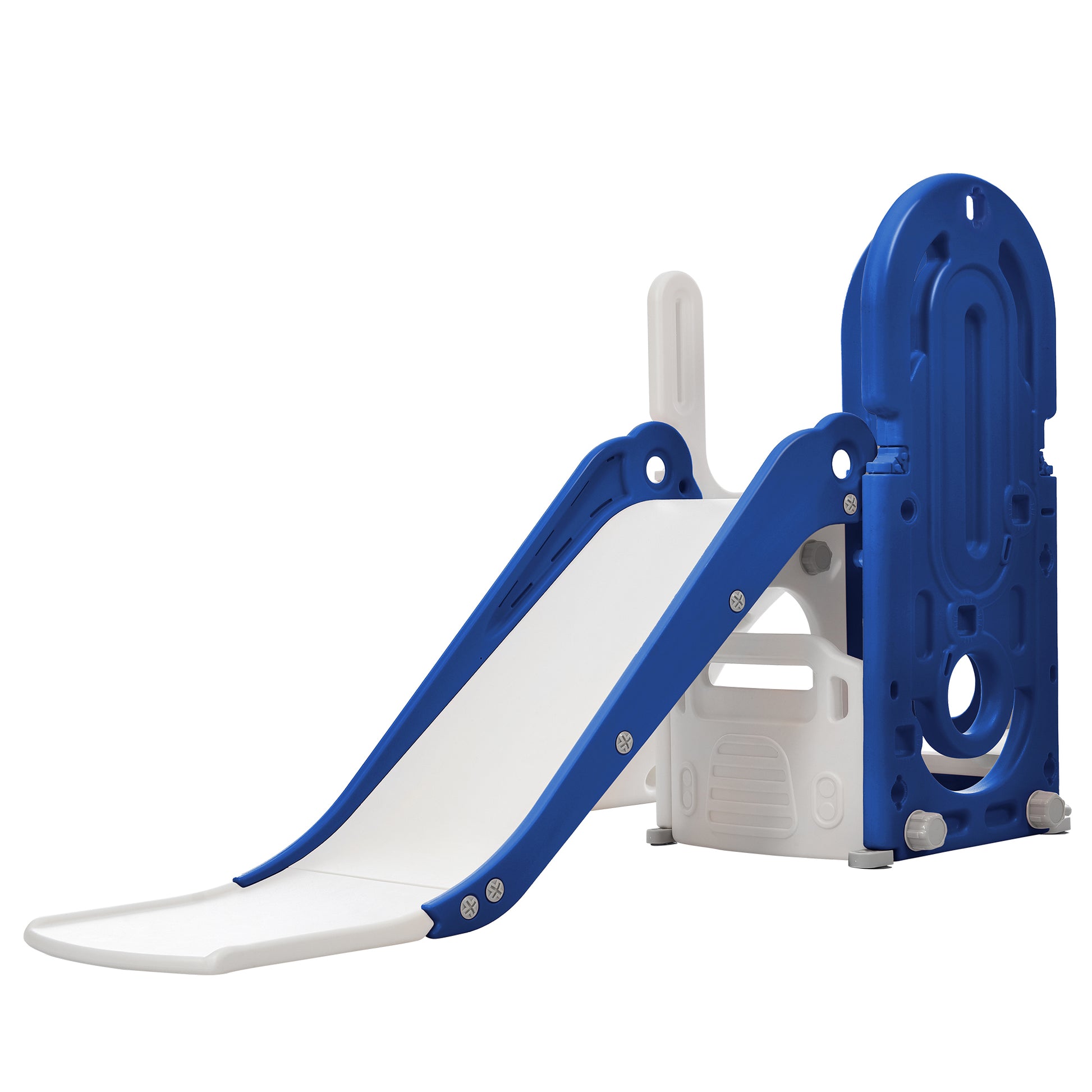 Toddler Climber And Slide Set 4 In 1, Kids Playground Climber Freestanding Slide Playset With Basketball Hoop Play Combination For Babies Indoor & Outdoor Blue Hdpe