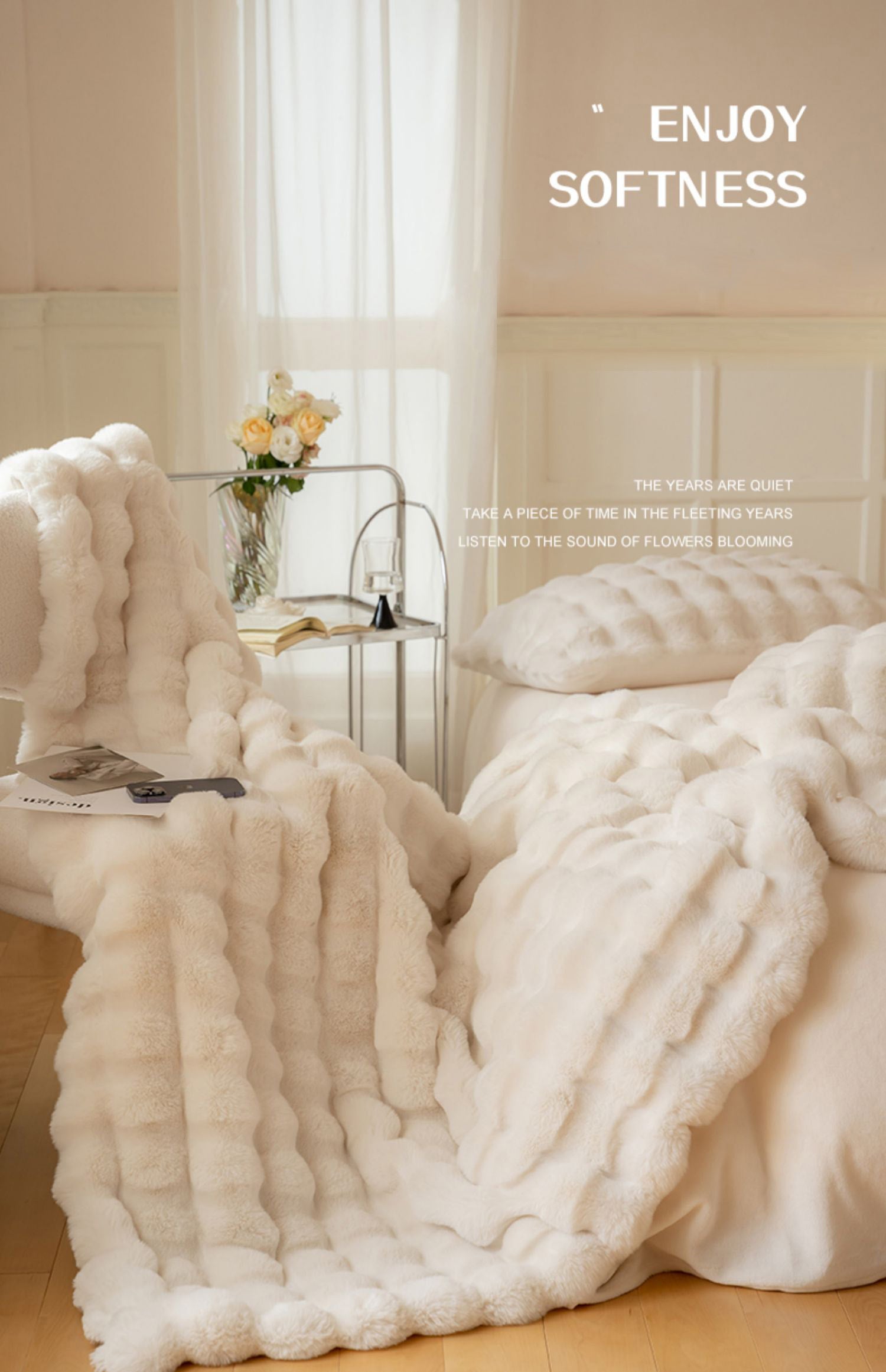 Large Cream Throw Blanket For Couch And For Bed, Soft And Cozy As Rabbit Fur Light Brown Fabric