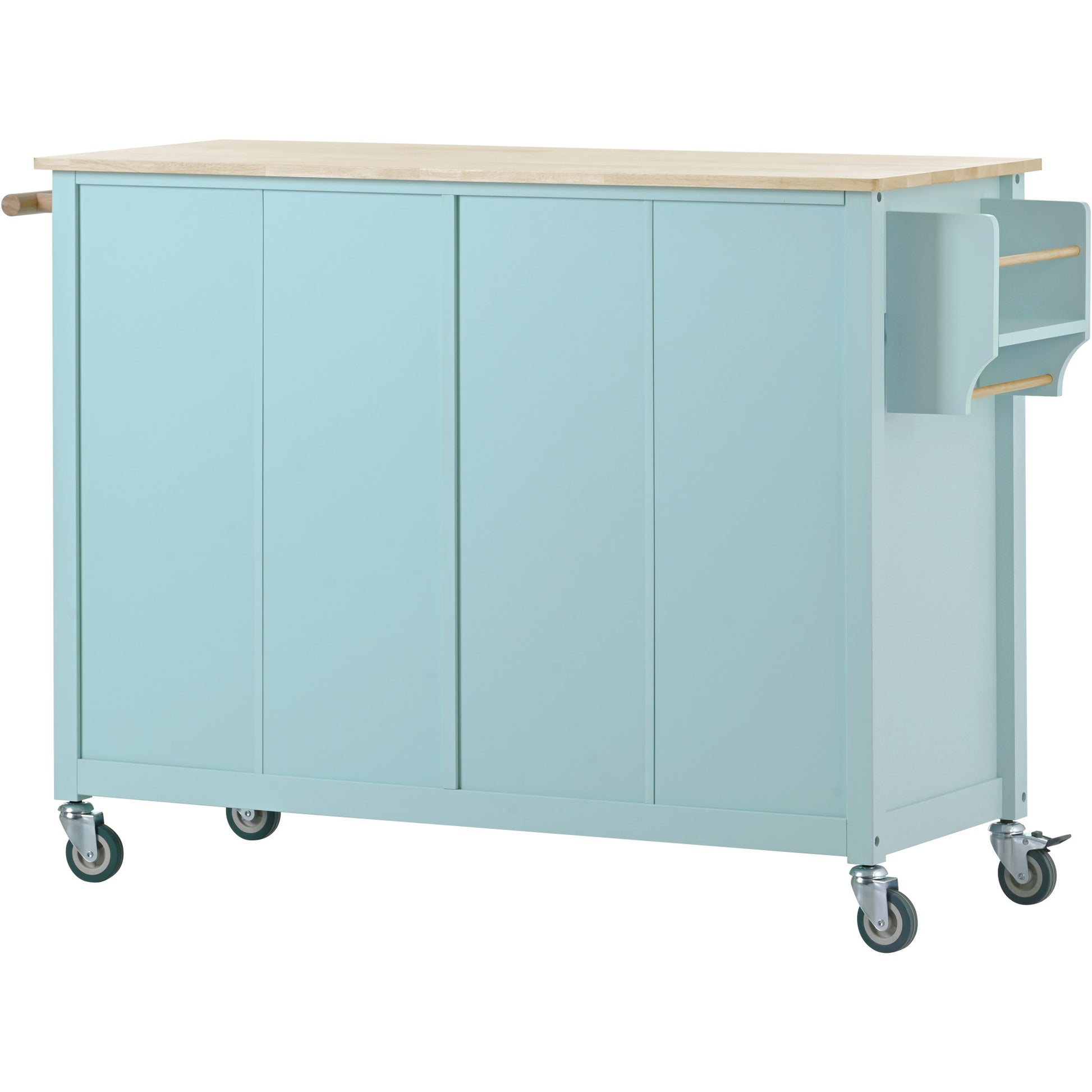 Kitchen Island Cart With 4 Door Cabinet And Two Drawers And 2 Locking Wheels Solid Wood Top, Adjustable Shelves, Spice & Towel Rack Mint Green Green Mdf