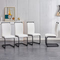 Table And Chair Set. A White Imitation Marble Desktop With Mdf Legs And Gold Metal Decorative Strips. Paired With 4 Dining Chairs With White Backrest And Black Metal Legs.F Hh C 1162 White Mdf Glass