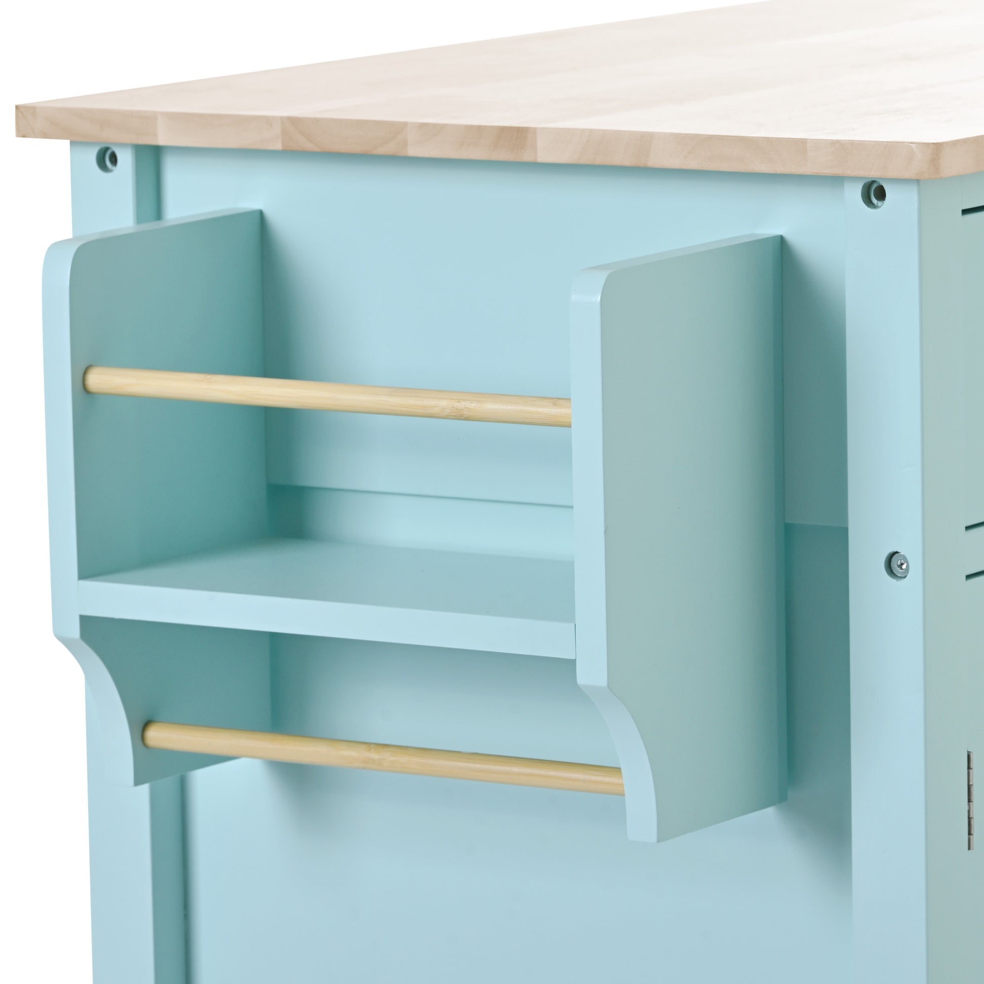 Kitchen Island Cart With 4 Door Cabinet And Two Drawers And 2 Locking Wheels Solid Wood Top, Adjustable Shelves, Spice & Towel Rack Mint Green Green Mdf