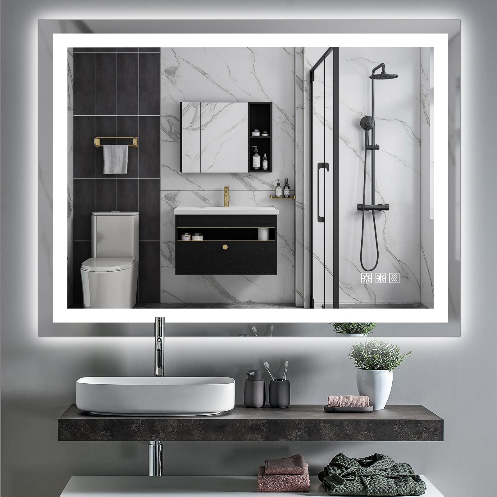 Led Bathroom Mirror 48X 36 Inch With Lights, Anti Fog & Dimming Led Bathroom Vanity Mirror Transparent Glass