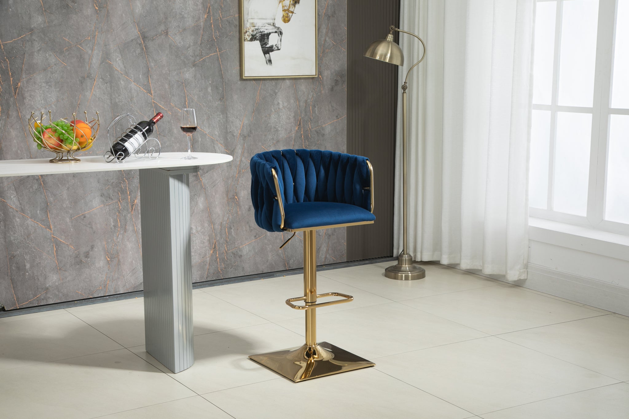 Coolmore Vintage Bar Stools With Back And Footrest Counter Height Dining Chairs 1 Pc Cnt Navy Velvet