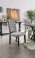 Classic Antique Black Light Gray Set Of 2 Side Chairs Button Tufted Linen Like Fabric Solid Wood Chair Upholstered Scroll Back Kitchen Rustic Dining Room Furniture Light Gray Dining Room Contemporary,Rustic Side Chair Tufted Back Solid Wood