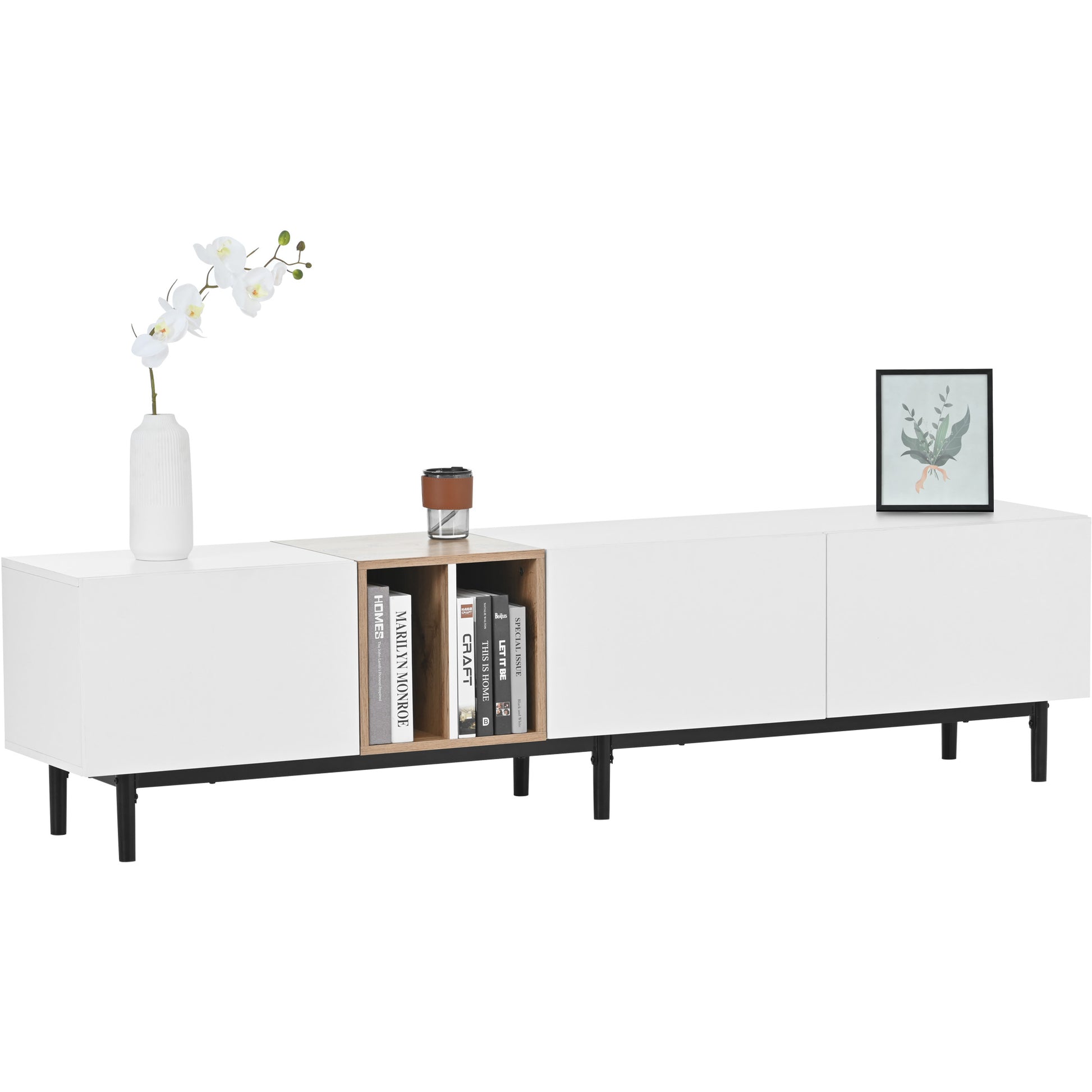 Modern Tv Stand For 80'' Tv With 3 Doors, Media Console Table, Entertainment Center With Large Storage Cabinet For Living Room, Bedroom White Mdf