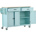 Kitchen Island Cart With 4 Door Cabinet And Two Drawers And 2 Locking Wheels Solid Wood Top, Adjustable Shelves, Spice & Towel Rack Mint Green Green Mdf