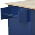 Rolling Mobile Kitchen Island With Drop Leaf Solid Wood Top, Locking Wheels & Storage Cabinet 52.7 Inch Width Dark Blue Blue Mdf