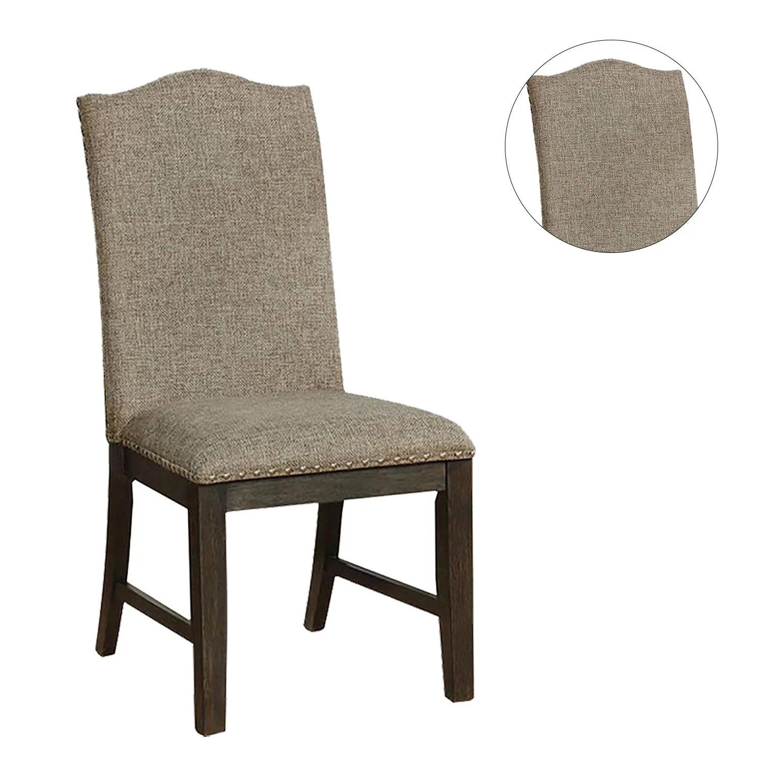 Transitional Set Of 2 Side Chairs Espresso Warm Gray Nail Heads Solid Wood Chair Fabric Upholstered Padded Seat Kitchen Rustic Dining Room Furniture Espresso Dining Room Contemporary,Modern Dining Chairs Rubberwood Solid Back Solid Wood