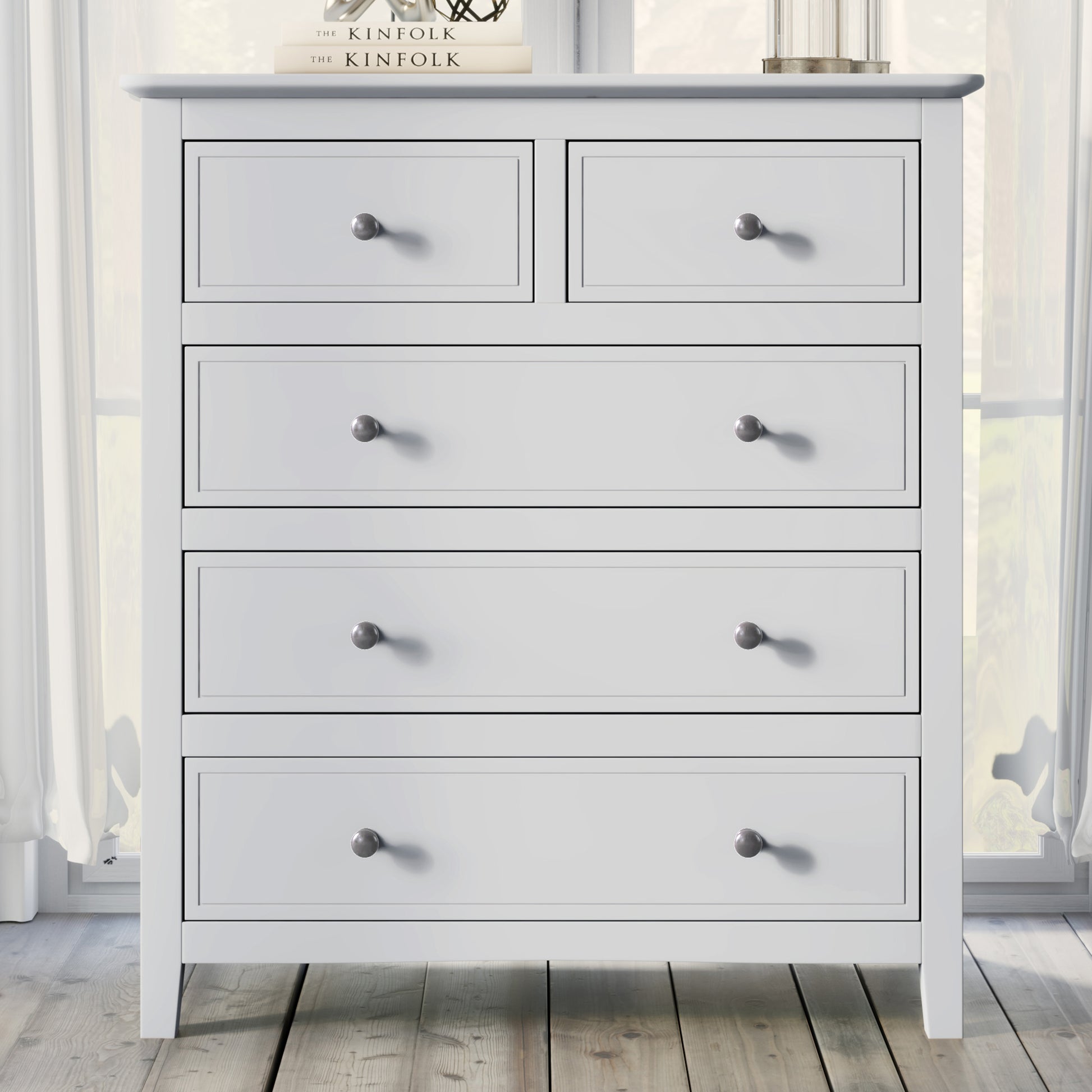 White Solid Wood 5 Pieces King Bedroom Sets Bed Nightstand*2 Chest Dresser Old Sku:Bs500026Aak King White 5 Piece Set Solid Wood