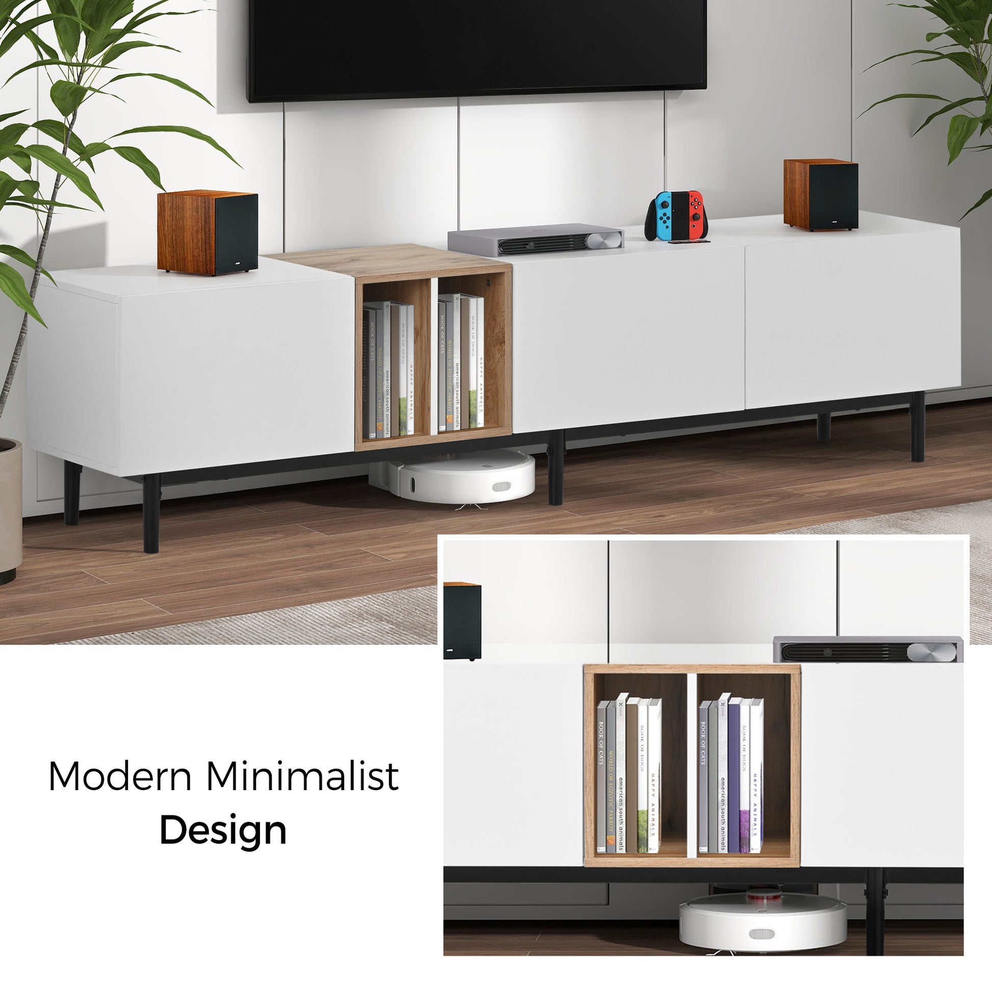 Modern Tv Stand For 80'' Tv With 3 Doors, Media Console Table, Entertainment Center With Large Storage Cabinet For Living Room, Bedroom White Mdf