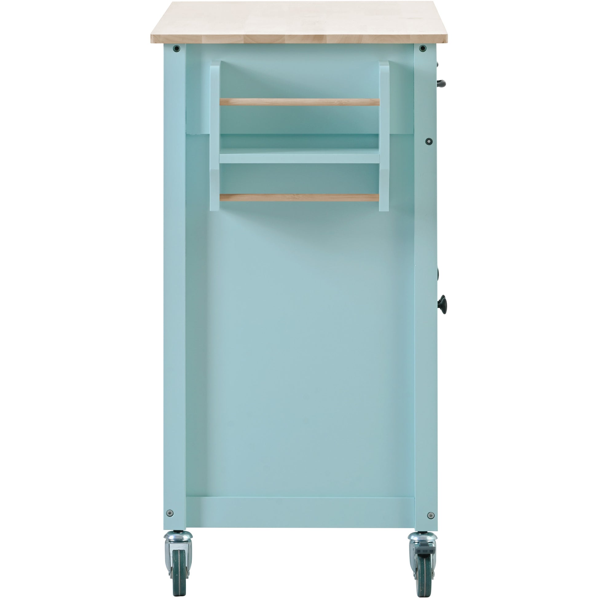 Kitchen Island Cart With 4 Door Cabinet And Two Drawers And 2 Locking Wheels Solid Wood Top, Adjustable Shelves, Spice & Towel Rack Mint Green Green Mdf