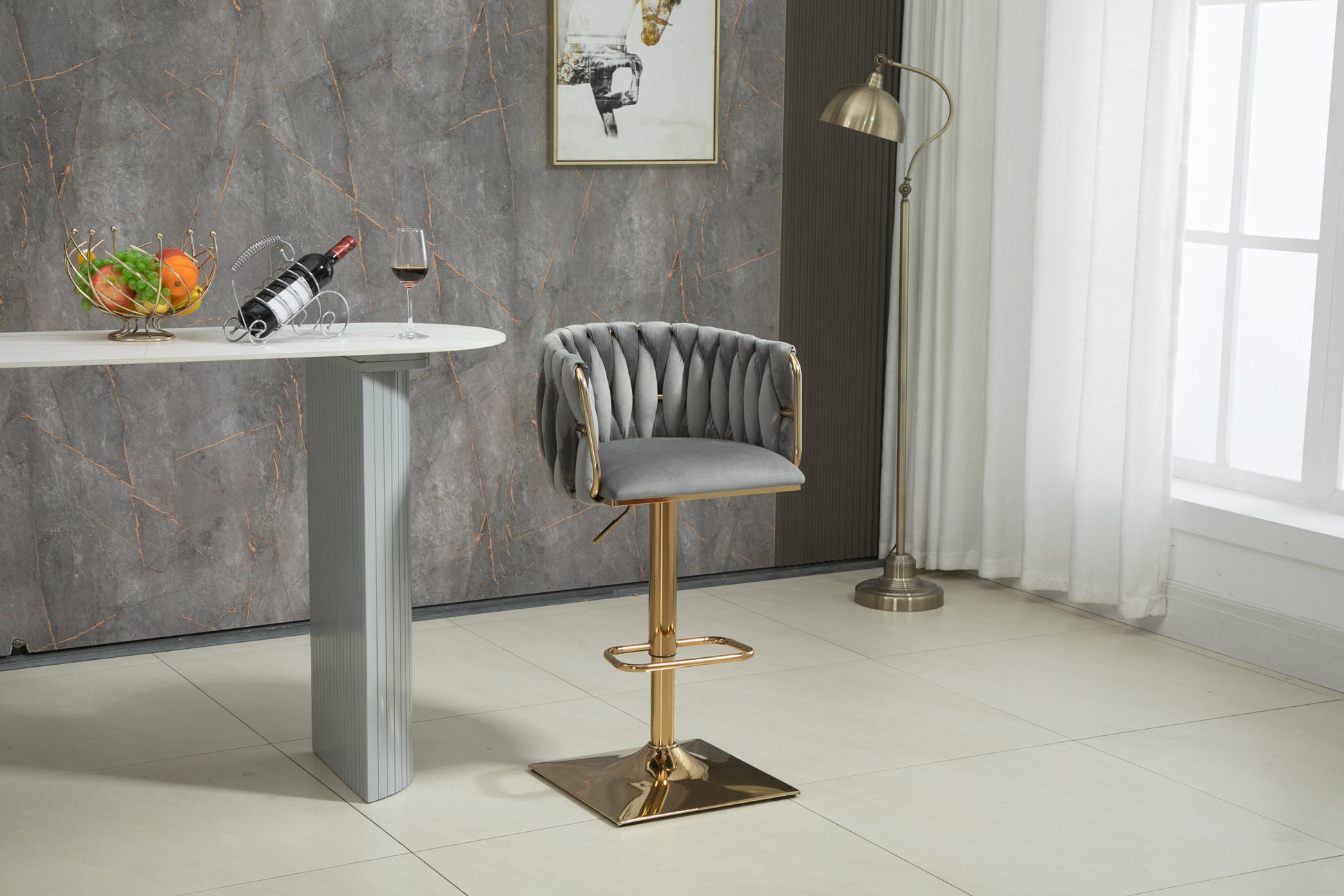 Coolmore Vintage Bar Stools With Back And Footrest Counter Height Dining Chairs 1 Pc Cnt Gray Velvet