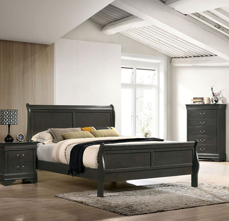 Classic Contemporary Eastern King Size Bed Gray Louis Phillipe Solidwood 1Pc Bed Bedroom Sleigh Bed Box Spring Required King Gray Wood Gray Bedroom Contemporary,Modern Rubberwood Bed Frame Solid Wood