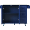 Rolling Mobile Kitchen Island With Drop Leaf Solid Wood Top, Locking Wheels & Storage Cabinet 52.7 Inch Width Dark Blue Blue Mdf