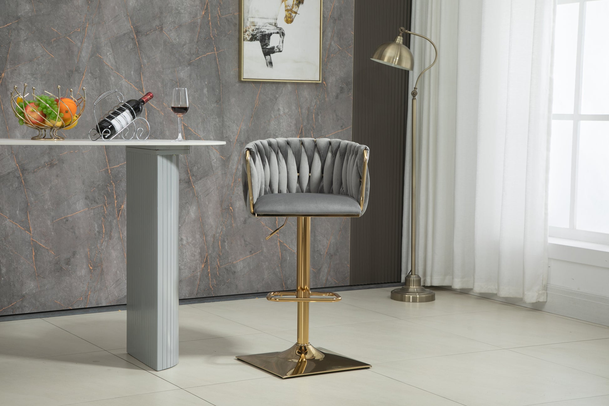 Coolmore Vintage Bar Stools With Back And Footrest Counter Height Dining Chairs 1 Pc Cnt Gray Velvet