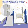 Toddler Slide And Swing Set 5 In 1, Kids Playground Climber Slide Playset With Basketball Hoop Freestanding Combination For Babies Indoor & Outdoor Blue Hdpe