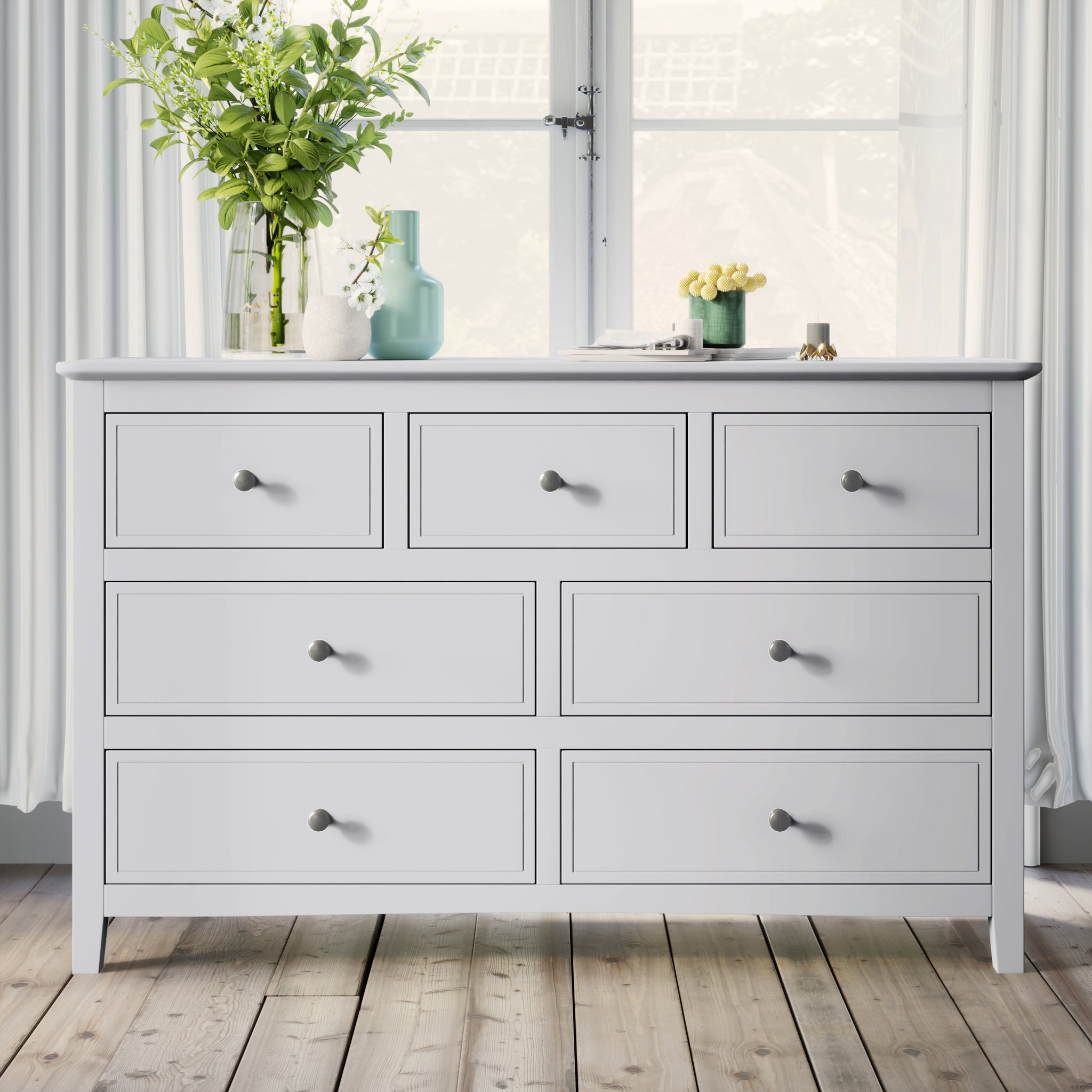 7 Drawers Solid Wood Dresser In White Old Sku:Wf283151Aak White Solid Wood